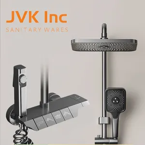 Ensemble <span class=keywords><strong>de</strong></span> douche mural moderne en laiton et acier inoxydable avec robinet mitigeur à bouton <span class=keywords><strong>piano</strong></span>, pommeau <span class=keywords><strong>de</strong></span> douche pluie et jet pulvérisateur - Product Image 1