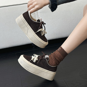 Thick sole shoes - Spring new style, two-color lace-up loafers, genuine leather, <b>small</b> size, height-increasing casual shoes - Product Image 6