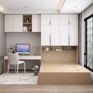 Economical Compact Space-Saving Bedroom Furniture Set Durable Solid Wood Tatami <b>Storage</b> Bed Desk & Wardrobe for Dorm & Apartment - Product Image 4