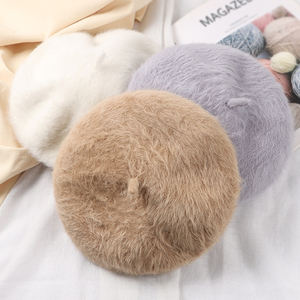 Chapeau Béret Femme Mode Cheveux de Lapin Bonnet Chaud Femme Voyage Extérieur Casual <span class=keywords><strong>French</strong></span> Caps Cashmere Knitted Barett Hat - Product Image 3