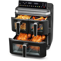 Friteuse à air multifonctionnelle sans huile, grande capacité, double panier carré, avec panneau pliable et bacs visibles, pour usage domestique