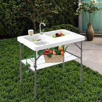 Table à filet en plastique polyvalente avec deux éviers pour l'extérieur