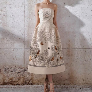 <span class=keywords><strong>Robe</strong></span> d'été brodée pour femme, en mélange de coton et de lin, sans bretelles, coupe trapèze, dernières créations, motifs floraux 3D - Product Image 1