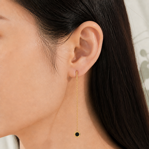 Boucles d'oreilles pendantes en chaîne de disques acryliques noirs, en acier inoxydable plaqué or 14 carats sous vide, avec bordure à chiffres romains, 81 mm, bijoux - Product Image 5