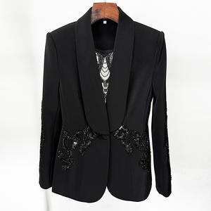 Elegante abito formale da sera per festa da donna Set di Blazer nero con paillettes Sexy <span class=keywords><strong>pantaloni</strong></span> larghi a due pezzi completo completo completo - Product Image 2