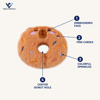 Jouet en peluche pour chien en forme de beignet Ours brun, doux et moelleux, pour câliner et apporter, pour chiots et chatons, avec visage endormi brodé