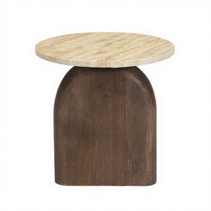 Modern Travertine Marble Top Solid Wood Base Side Table or <b>Nightstand</b> for Bedroom Hotel Spa Apartment Projects - Product Image 1