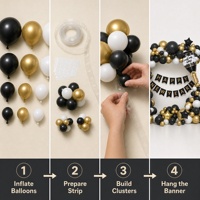 Décorations de fête du Nouvel An, kit d'arche de ballons, bannière Joyeux Nouvel An et guirlande de ballons en latex noir, or et blanc