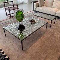 Ensemble de tables basses modernes en métal martelé, tables d'appoint rectangulaires et carrées en acier inoxydable avec structure métallique pour salon