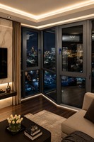 Ventana Abatible de Esquina de Aleación de Aluminio con Vidrio Transparente y Marco Negro Moderno para Casa, Villa o Apartamento
