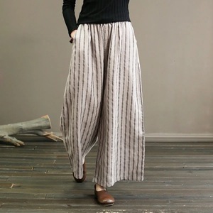 Cotton Linen Striped Wide Leg Pants Women Casual Breathable Loose Fit Plus Size Straight Leg Pants With Pockets Summer Style - Product Image 5