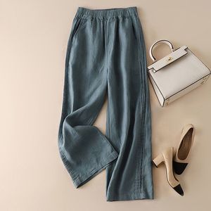 Women's Cotton Linen Wide Leg Pants High Waist Loose Fit Breathable Casual Pants White Medium Thickness Micro <b>Elasticity</b> - Product Image 3