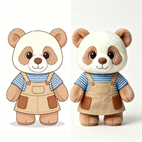 Peluche Panda Marron Vintage Personnalisée Adorable avec Chemise à Carreaux Bleus et Rayures Kaki, Jouet en Peluche Panda Doux et Moelleux