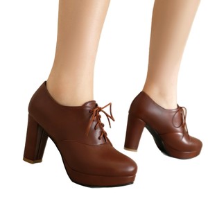 <b>White</b> Faux Leather Platform <b>Heels</b> With Lace-Up Closure Round Toe Mid Block <b>Heel</b> Women Shoes All Seasons Drop Shipping - Product Image 3