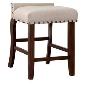 DB Classic Cream Upholstered 2pc Counter Height <b>Dining</b> <b>Chair</b> Set Solid <b>Wood</b> Legs with Nailheads for <b>Dining</b> <b>Room</b> - Product Image 4