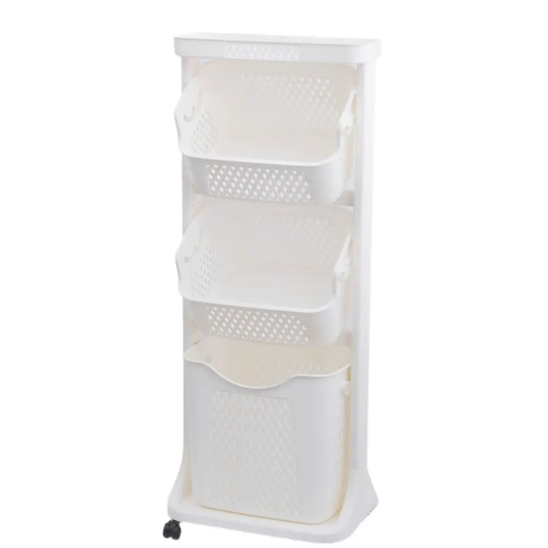 Пластиковая складная корзина для белья, корзина для хранения, полки для ванной комнаты с колесами 2/3 уровня