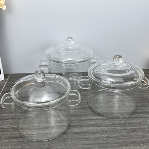 Olla de cocina de vidrio transparente de vidrio resistente al calor de alto nivel con mango de tapa Juegos de contenedores de alimentos de vidrio - Product Image 2