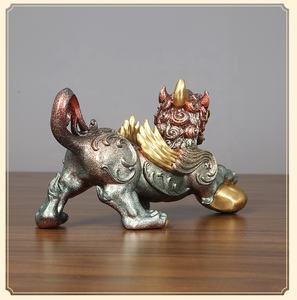 Latón macizo Pi Yao riqueza talismán escultura Fengshui Pixiu estatua decoración del hogar ornamento con lingotes cuenco del tesoro - Product Image 4
