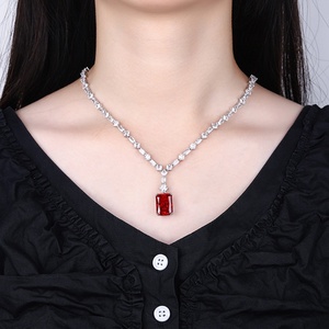 High Quality Eco-friendly Copper 12*16mm Red Cubic Zirconia Jewelry <b>Iced</b> <b>Out</b> High Carbon Diamond Pendant Necklace for Women - Product Image 5
