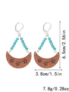 Pendientes acrílicos Vintage Luna Estrella de madera Estampado de miel Pendientes colgantes acrílicos ahuecados para mujeres Uionen 836 - Product Image 3