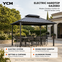 Gazebo moderne polyvalent en aluminium à double toit avec rideaux en filet pour terrasse, jardin et espaces de vie extérieurs