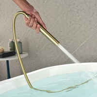 Robinet de baignoire autoportant en or brossé, à poser au sol, mitigeur avec douchette à main, base ronde, robinet de baignoire moderne