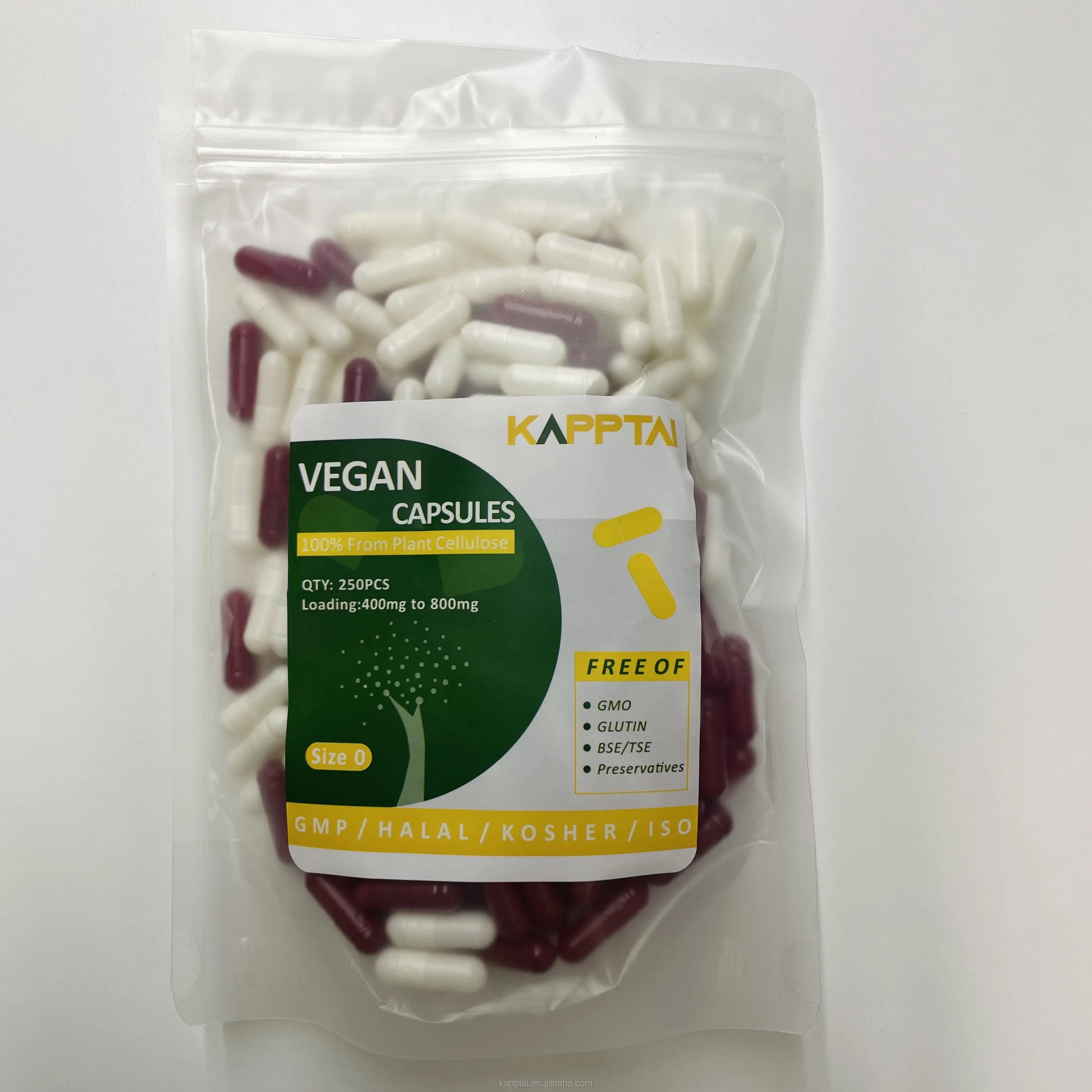 Petite quantité 250 pcs Vegan HPMC Capsules vides Taille 0 in Blanc/Clair/Vert/Rouge Couleurs