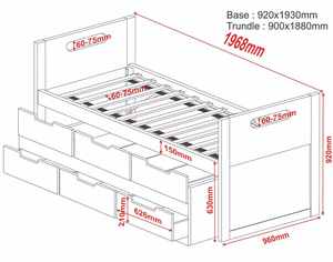 Modern duurzaam massief dennenhouten dagbedframe met onderschuifbed in wit voor eenpersoons slaapkamermeubilair - Product Image 6