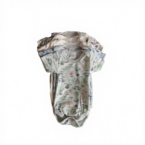 Infant Newborn Knit <b>Overalls</b> Organic Cotton Jumpsuit Summer Short Sleeve Jacquard Cartoon Pattern Snap Button Closure Rompers - Product Image 2