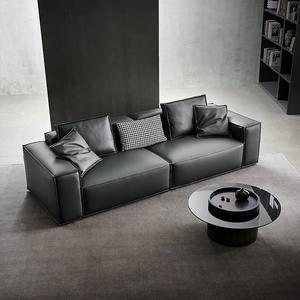 Sofá de oficina de cuero genuino minimalista italiano, diseño de bloque de tofu moderno Simple para apartamento pequeño para sala de estar de fila recta - Product Image 4