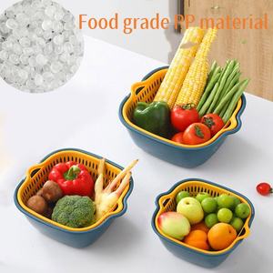 JIUYI Doppels chich tiger Kunststoff-PP-Abfluss korb Haushalts-Multifunktions-Wasch korb für Gemüse und Obst mit 8-teiligem Set - Product Image 4