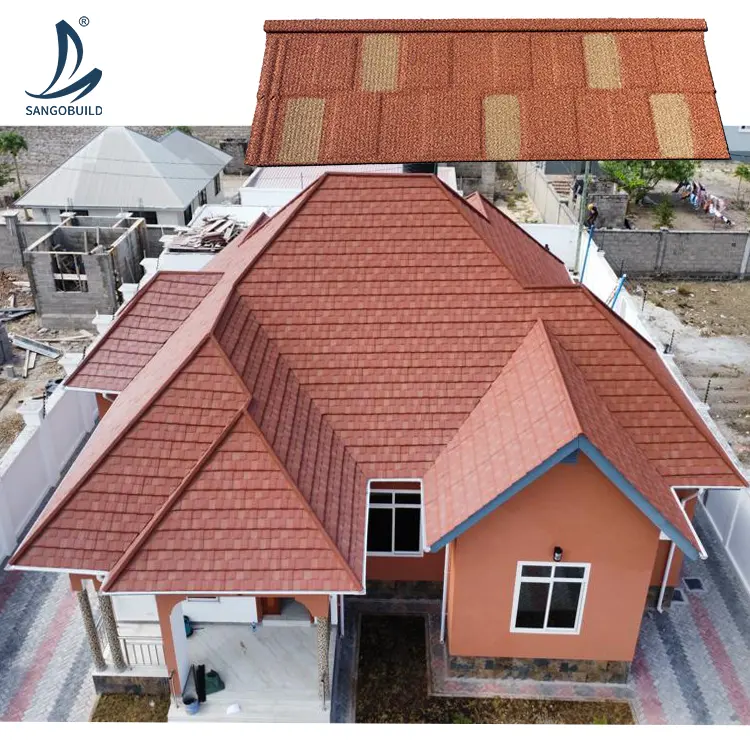 Endonezya için uzun garanti yapı malzemesi Shingle 0.4mm dayanıklı taş kaplı Metal çatı kiremiti