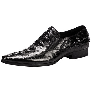 Chaussures en cuir pour hommes - Cuir véritable, décontractées, respirantes, motif crocodile, chaussures de ville tendance à bout pointu pour hommes - Product Image 1
