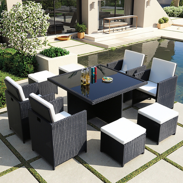 Modern Rattan Outdoor Dining Furniture Set Wicker Table Chair for Garden Courtyard Hotel School Farmhouse Villa-Factory Outlet