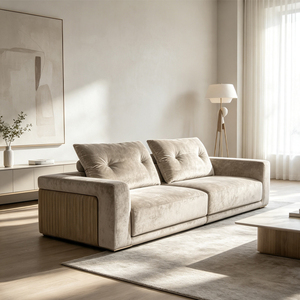 Canapé 2 places en velours, revêtement en velours doux de qualité supérieure, coussins de dossier capitonnés, canapé droit moderne pour salon de villa - Product Image 1