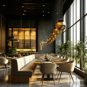 Solución Integral de Hostelería Moderna: Juego de Muebles de Madera y Cuero para Cafetería, Hotel o Restaurante, con Mesa, Sillas y Asientos Tipo Cabina - Product Image 5