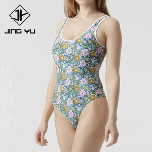 ชุดว่ายน้ำพิมพ์ลายดอกไม้ฮาวายสุดหรู ผลิตจากโรงงาน คุณภาพสูง ทำจากไนลอนแบบริบบิ้น ชุดว่ายน้ำวันพีซ - Product Image 1