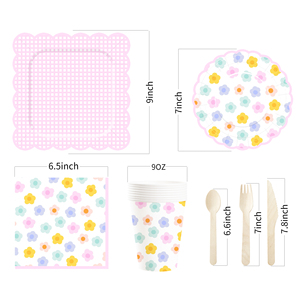 DAMAI - Artículos para Fiestas Florales de Primavera, Decoración para Baby Shower, Decoración para Despedida de Soltera en Rosa y Amarillo, Platos de Papel con Flores, Vasos Florales - Product Image 5