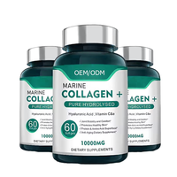 Gélules de collagène marin hydrolysé en vrac OEM 10000mg infusées d'acide hyaluronique, de vitamines C et E pour une peau jeune