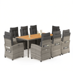 Set da Pranzo da Esterno in Polyrattan Grigio 9 Pezzi con Cuscini, Mobili da Giardino Stile Contemporaneo, Tavolo in Legno Massello - Product Image 1