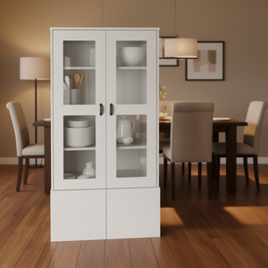 Vetrina Espositiva Bianca in Legno Ingegnerizzato con Ante in Vetro Temperato, Arredamento Moderno per la Casa - Product Image 2