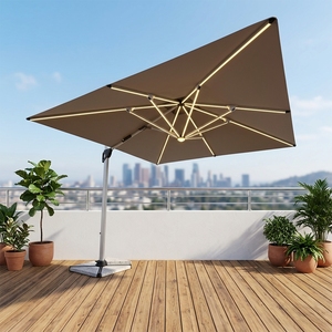Sombrilla Cantilever Premium con Sistema de Iluminación LED Integrado, Parasol Rectangular Grande para Patio Exterior en Verde Oscuro - Product Image 6