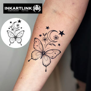 Autocollant de <span class=keywords><strong>tatouage</strong></span> semi-permanent personnalisé Papillon Lune Étoiles Florales Esthétique Herbes 15 Jours Art Corporel Bras Jambe <span class=keywords><strong>Femme</strong></span> Vente en Gros - Product Image 2