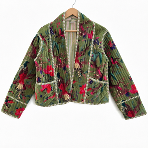 <b>Women</b> Vintage Waterproof Quilted <b>Velvet</b> <b>Jacket</b> Open Front Coat with Pockets Long Sleeve Casual Outerwear - Product Image 1