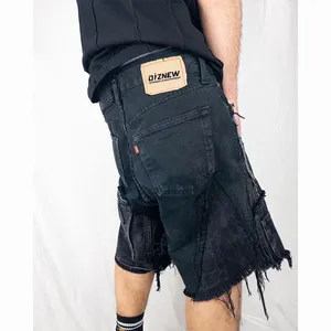 DiZNEW Wholesale Customized Men Zipper Fly Loose Fit 100%Cotton Denim Pants Baggy Jorts Skate Jeans Shorts
