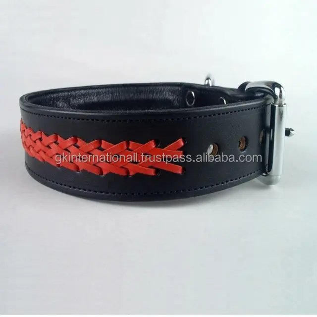 Customized popular brown or black genuine leather hand braided rope dog collar for all size pets with nickel hardware