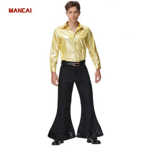 Costume d'Halloween Hippie des années 60 et 70, pantalon à paillettes, hauts et bas de pyjama, pantalon évasé pour homme, tenue brillante pour chanteur de <span class=keywords><strong>disco</strong></span> adulte - Product Image 1