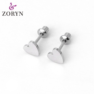 316L Stainless Steel <b>Silver</b> Plated Screw Back Stud <b>Earrings</b> <b>Solid</b> Square High Polish Hypoallergenic Stackable Cartilage Studs - Product Image 4