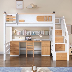 Giường tầng trẻ em bán buôn, chất liệu gỗ chắc chắn, đa năng, giường tầng lâu đài cho bé trai và bé gái có cầu trượt - Product Image 4