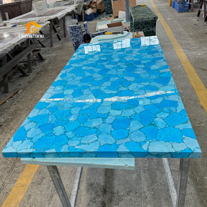 <span class=keywords><strong>Encimera</strong></span> de Piedra Semipreciosa de <span class=keywords><strong>Turquesa</strong></span> <span class=keywords><strong>Azul</strong></span> Pulida Natural Personalizada para Mesa de Comedor, Muebles de Lujo - Product Image 1